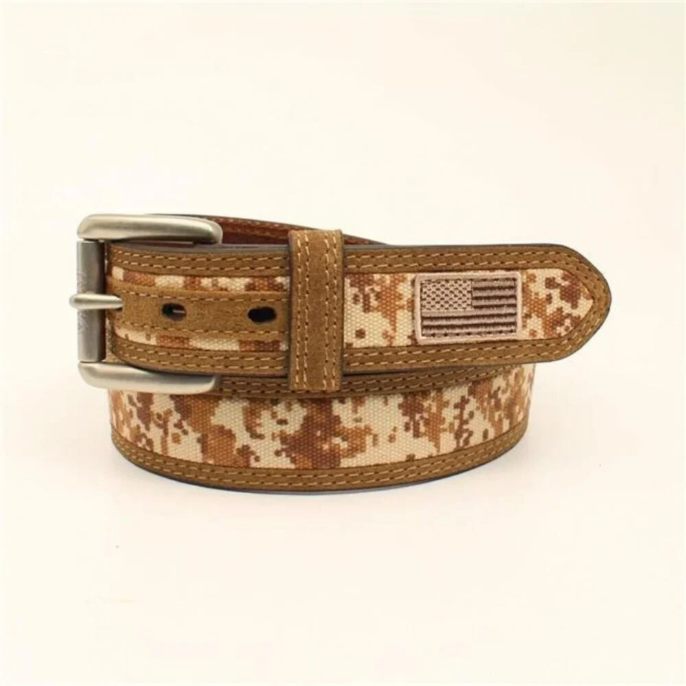 Ariat Men's Embroidered Flag Digital Camo Genuine Leather Belt A1035044